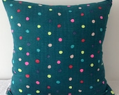 NEW Japanese fabric cushion cover in seaweed green background with colourful dots motif, throw pillow, decorative cushion
