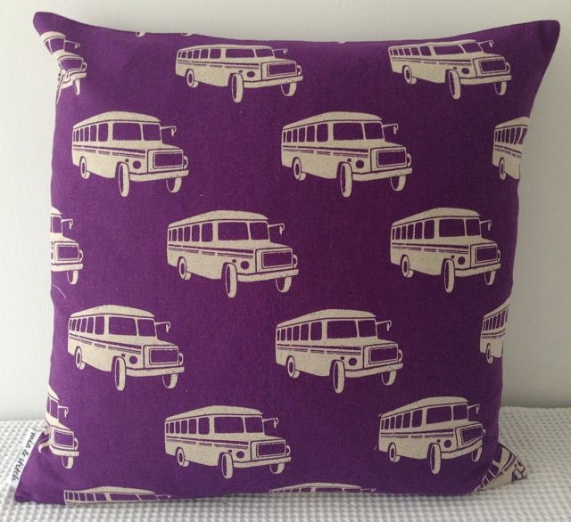 Japanese purple bus pattern cushion cover, slip cover, throw pillow, decorative cushion, accent pillow