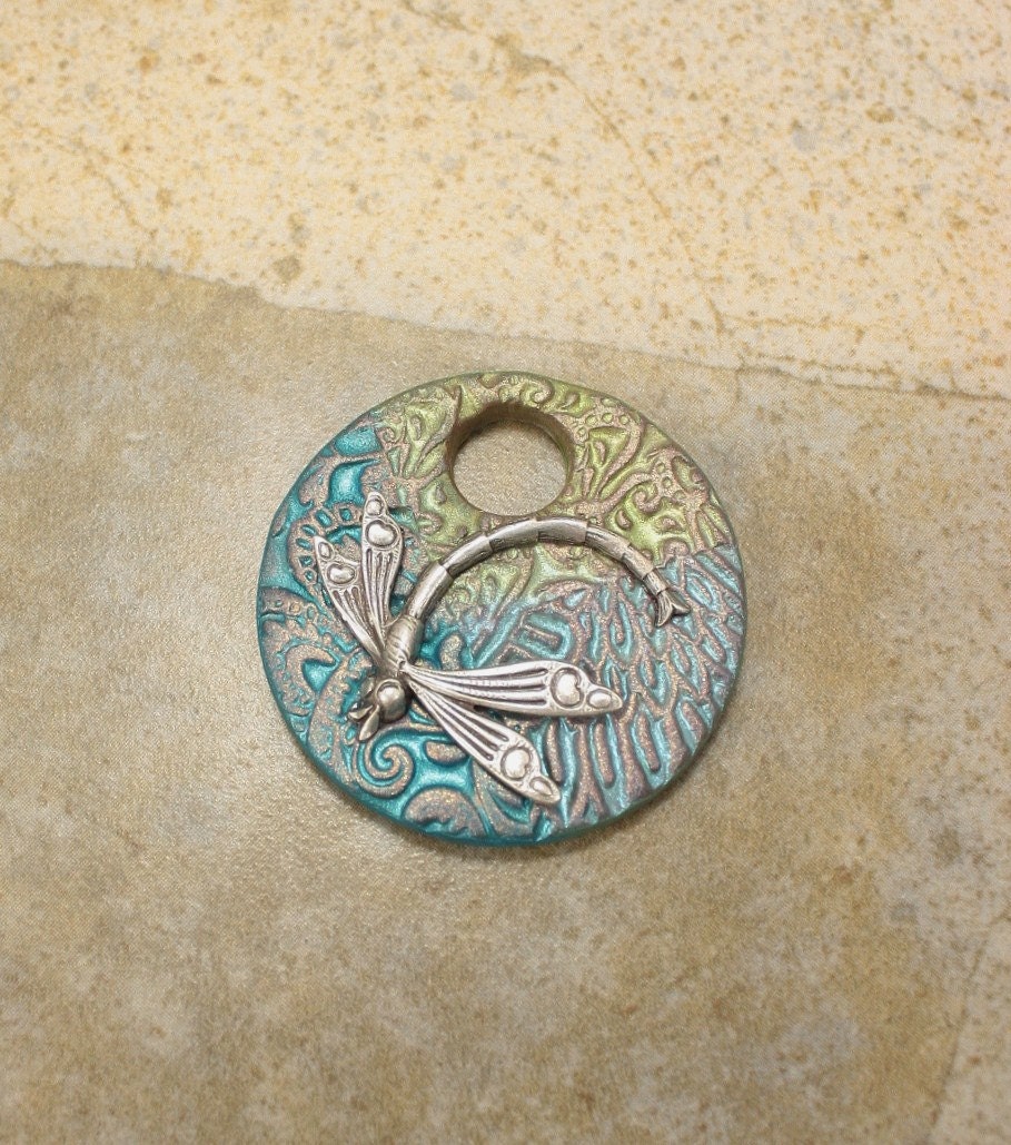 Dragonfly Pendant Silver Bronze Turquoise Pale Blue Lime Green Artisan Pendant