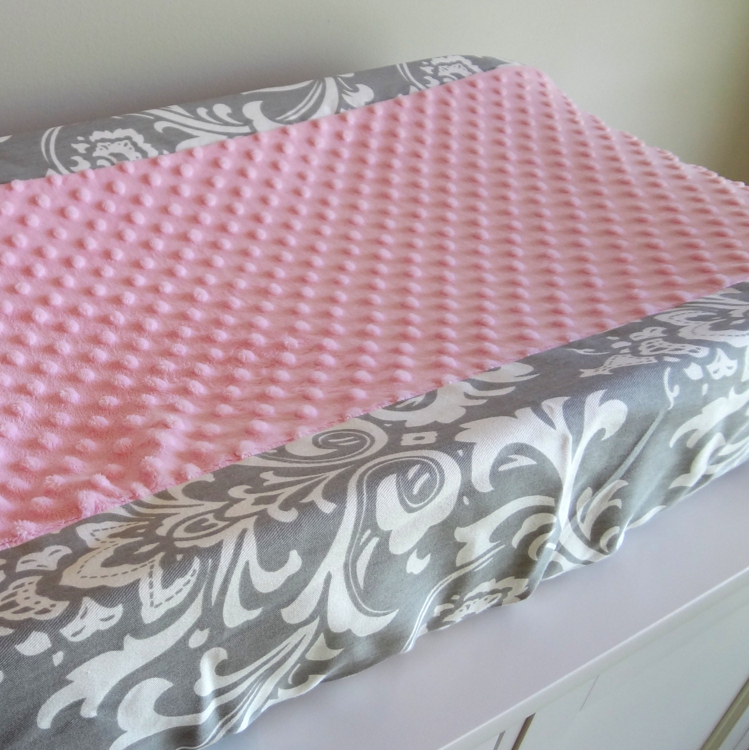 Pink and Gray Damask contour cover