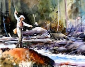 FLY FISHING Watercolor Print by Dean Crouser