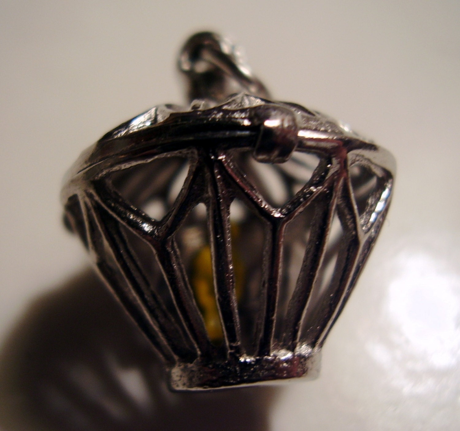 sterling silver enamel bird in cage movable charm, vintage sterling charm