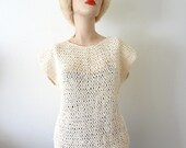 Vintage Chunky Knit Top / Butter Cream Open Weave Sweater