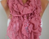 BIG SALE Tea Rose Ruffle Scarf Cotton Scarf  - fatwoman