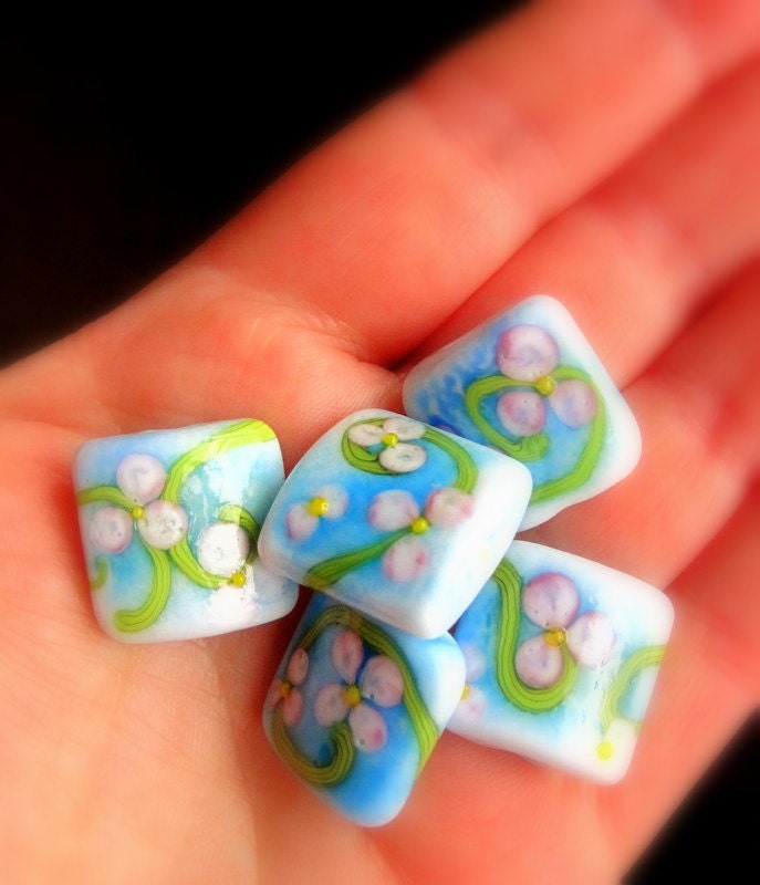 Monet's Lillies Lampwork Bead Set by Mad Cat Glass - SRA - FHF - British Lampwork