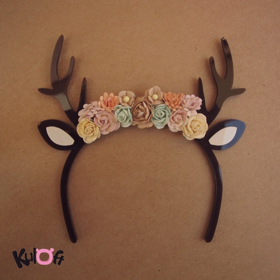 Brown long deer flowers headband