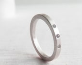 modern wedding band - three diamond palladium sterling silver engagment ring - his and hers - his and his - hers and hers
