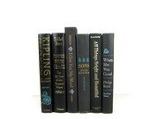 Decorative Books Black  with Gold and Blue Lettering Vintage Books Wedding Decor , Photo Prop