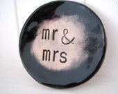 Mr & Mrs jewellery dish / ring-bearer dish. Made in Wales, UK. Black and cream.