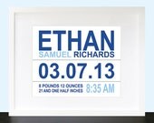 Horizontal Birth Announcement Wall Art. Landscape Birth Announcement. Modern Birth Announcement. 8x10 Baby, Nursery Wall Print Poster