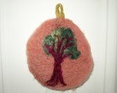 summer tree, a needle felted round wall hanging