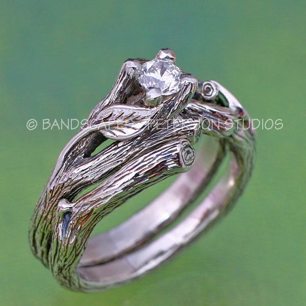 The ACADIA Wedding Ring Set.  Gold and NATURAL DIAMOND.  This set can be made in 14k White, Yellow, or Rose gold