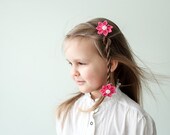 Pink flower hair clips - Spring children accessories