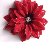 Scarlet, Ruby Red & Silver Silk Flower Hair Clip Bobby Pin