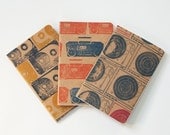 Retro music pocket moleskine set, journals notebooks cassette tapes record player boombox 80's