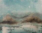 Large print. 13x19. impressionist landscape print. blue aqua. summer art. "Harbour"