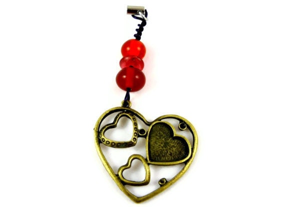 Heart Charm With Red Crystal Beads