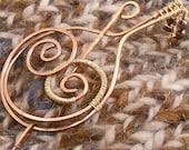 Copper Scarf Pin, Copper and Gold Oud, Song Art,  Musical Instrument Pin, OOAK