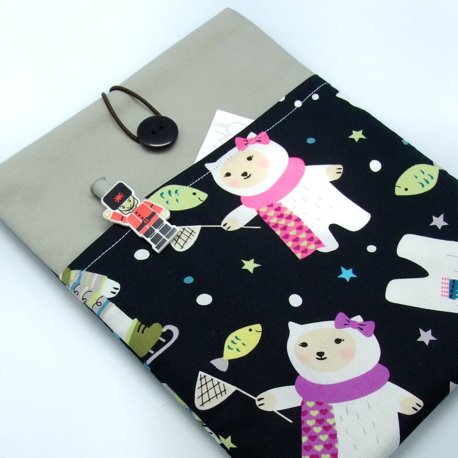 iPad mini case , iPad mini cover, iPad mini sleeve, Kindle and Ereader sleeve with a front pocket, PADDED - Polar bears