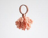 copper ring with crochet flower in salmon pink