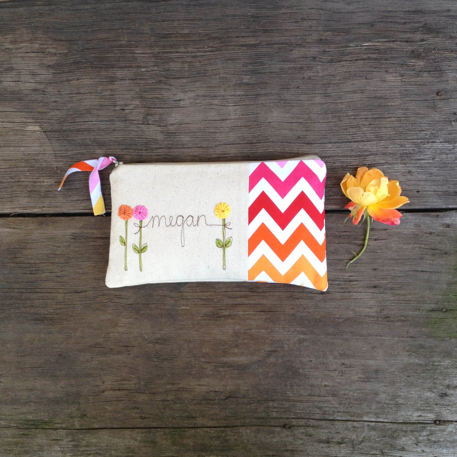 gift for maid of honor, bridesmaid gift, personalized clutch, bright chevron stripe purse, modern wedding, MADE TO ORDER by mamableudesigns