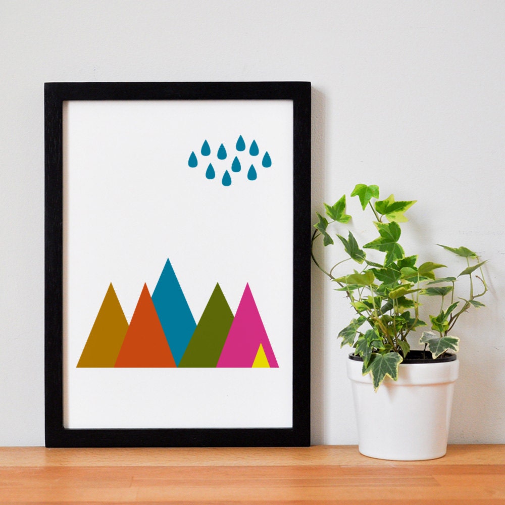 Colorful Mountains & Rain / A4 Print
