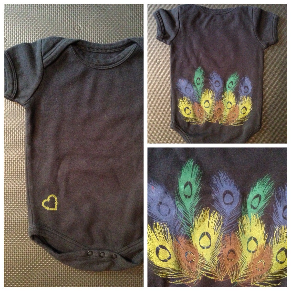 Organic Cotton, Peacock Print Onesie, 6-12m black