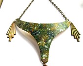 Hand Painted Tribal Art Deco Brass Collar Choker Necklace