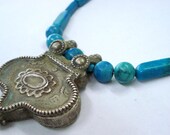 vintage antique old silver pendant necklace beads turquoise gemstone