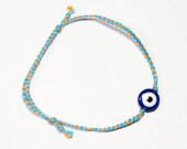Evil Eye Bracelet - Good Luck Talisman (Orange / Light Blue)