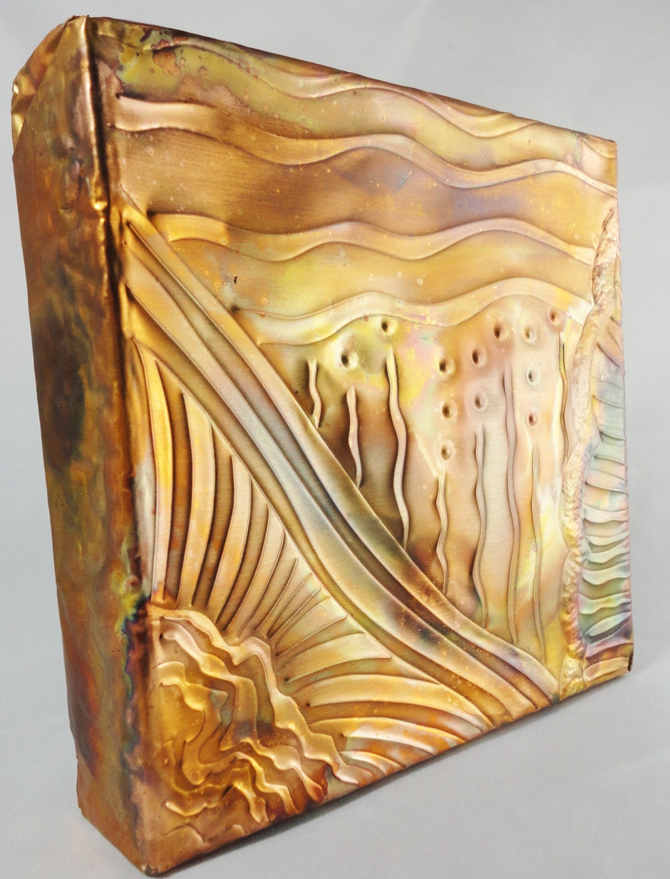 Tides - Fired Metal Copper Repoussé  Metal artwork handmade