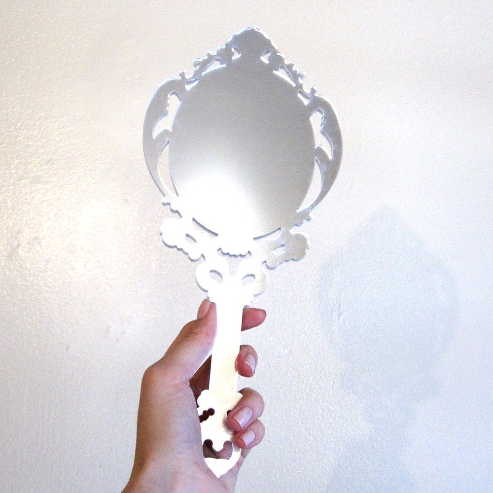 Hand Mirror - Laser Cut Acrylic Vanity / Bathroom Looking Glass - white