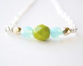 Aqua Blue Olive Green Bar Necklace. Sterling Silver Bar Necklace