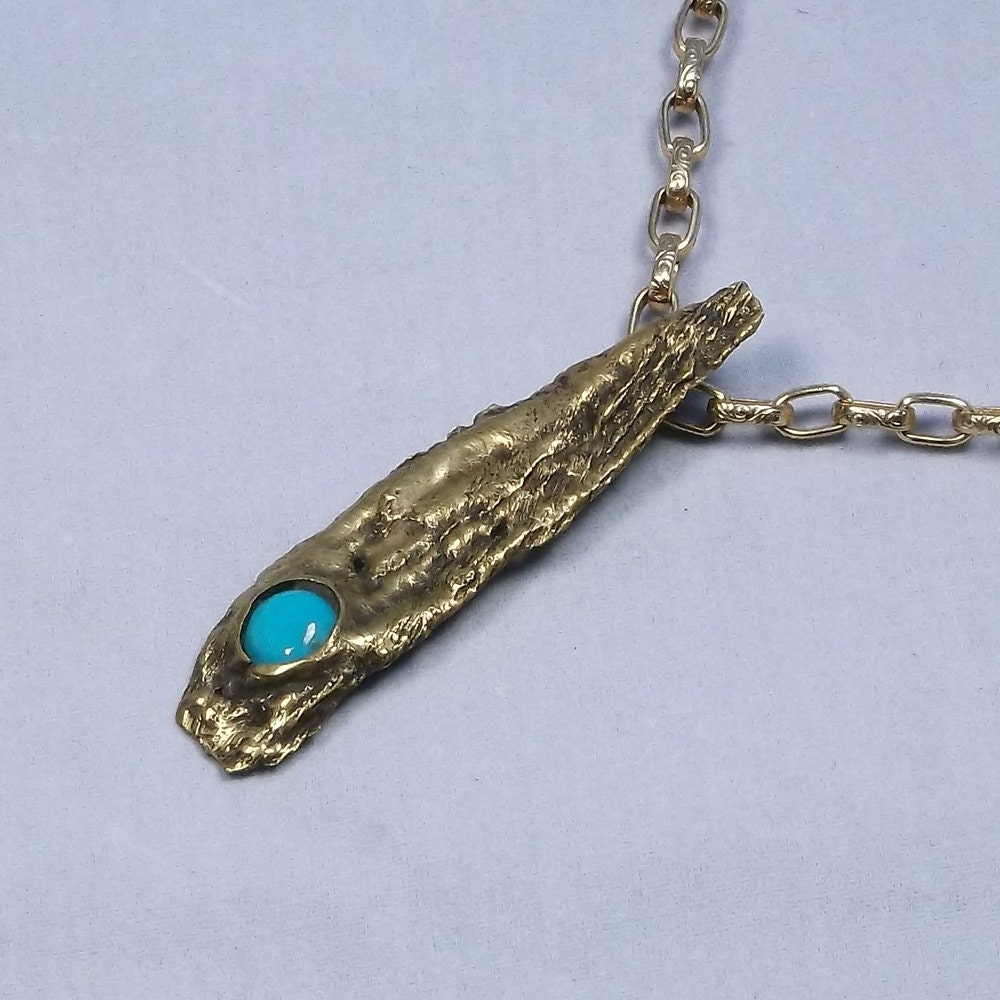 1970s Modernist Necklace Vintage Turquoise Blue Pendant
