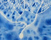 Blue Purkinje Neuron - original watercolor of brain cell