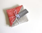 Coasters, Set of 4 - Linen and Crosshatch in Red - Ready to ship