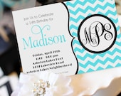 Monogram Party Invitation - Birthday Invitation- Girl birthday - Teen Birthday - Glam - Chevron - by Amanda's Parties TO GO Il_170x135