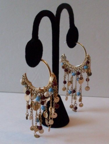 Bohemian Gypsy Drop Turquoise Gold Earrings  LJO Collection Jewelry
