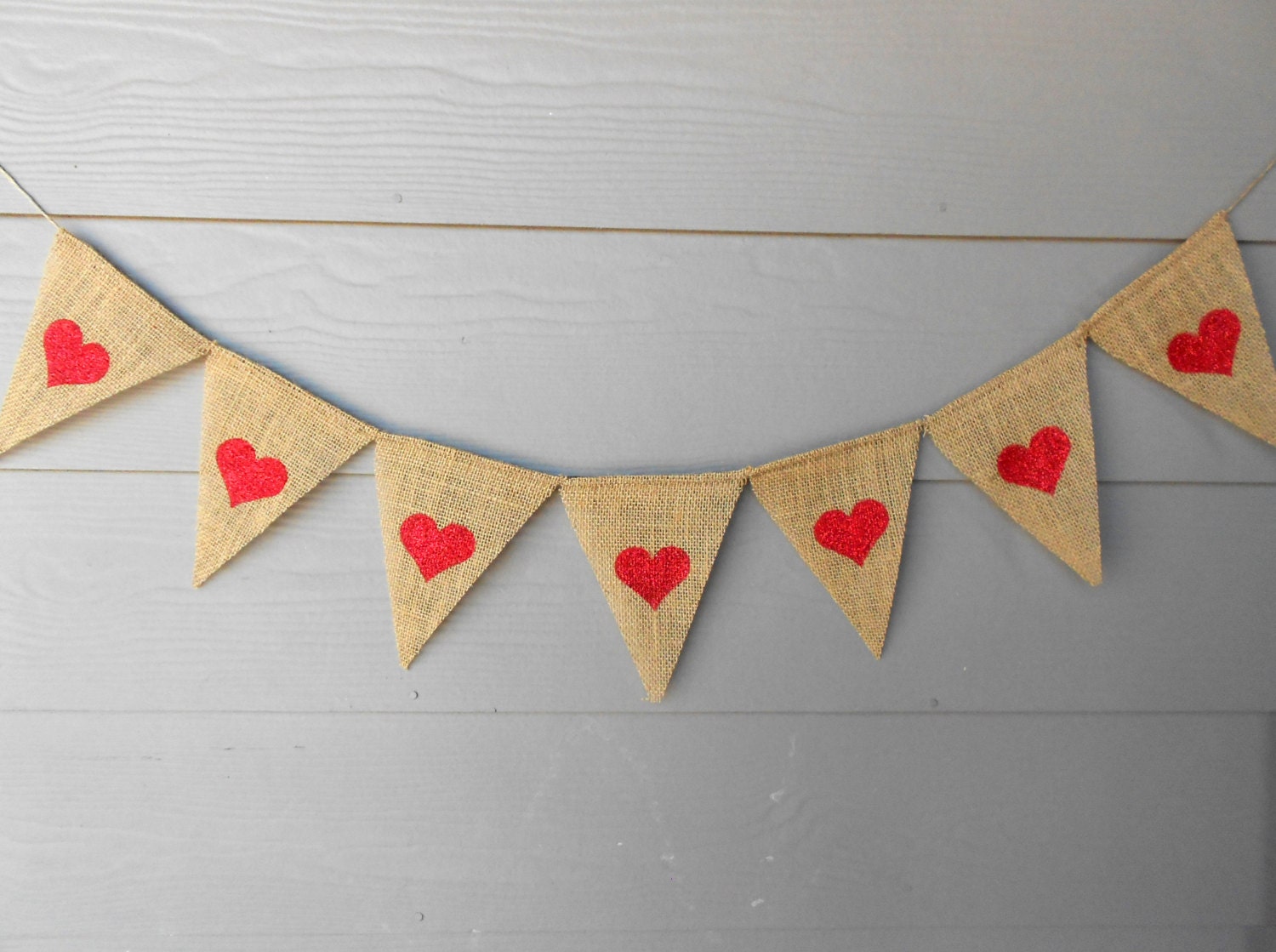 Heart Glitter Burlap Banner - Perfect for Weddings and Valentines Day