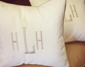 White 20" Pillow Cover with Linen Monogram & Cording