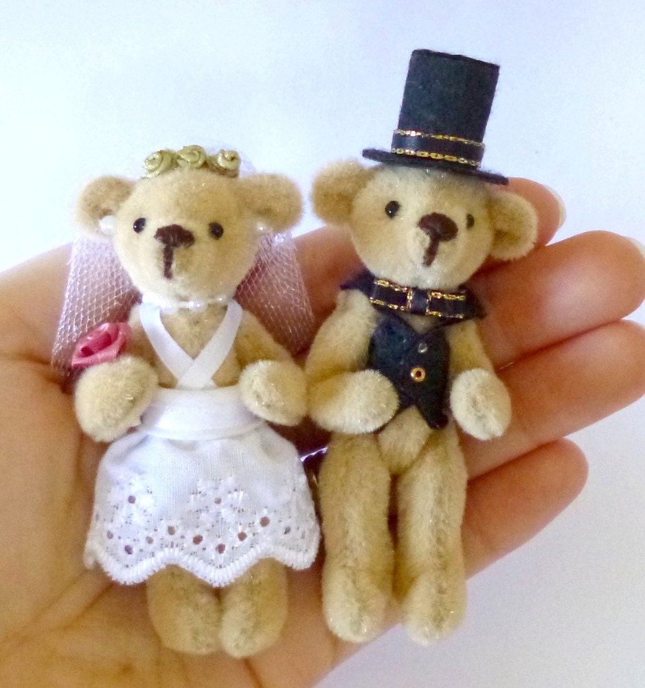 SPECIAL SALE Bride and Groom Miniature Artist Bears, 7cm - 2 3/4 inches by VonneBears