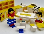 Dollhouse Lego Kitchen miniature LEGO blocks vintage pictured No. 263 yellow white red blue 2 figures toy miniatures dollhouse