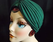 Hunter Green, Vintage Style Turban, Retro Sun Bathing Cap
