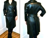 90s Black Leather Jacket by North Beach Michael Hoban Size Medium// Vintage Black Leather Trench Jacket