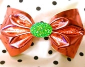 Unisex WIDE Metallic PINK Bow Tie w. Blue Green AB Applique
