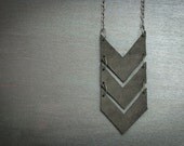 Scout leather chevron necklace  - Slate Gray, genuine leather, tribal, military, chain, geometric, extra long