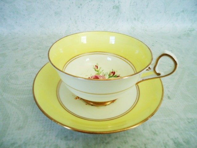 Butter Yellow Teacup and Saucer Set - Vintage Old Royal Tea Cup and Saucer