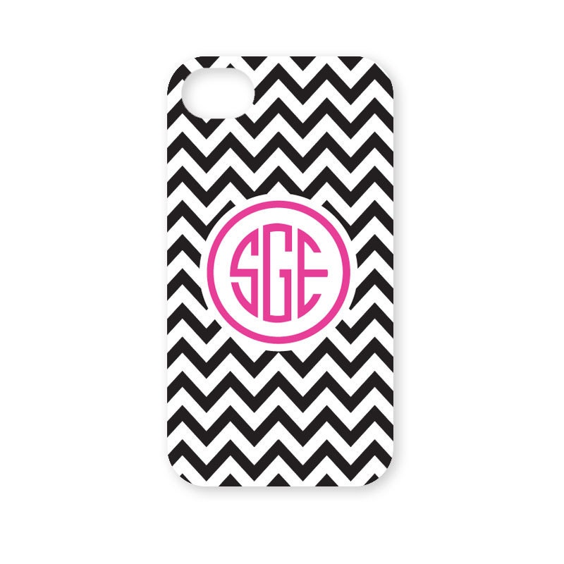 Black & Hot Pink Chevron Personalized Cell Phone Case for iPhone 4, 4S, or 5
