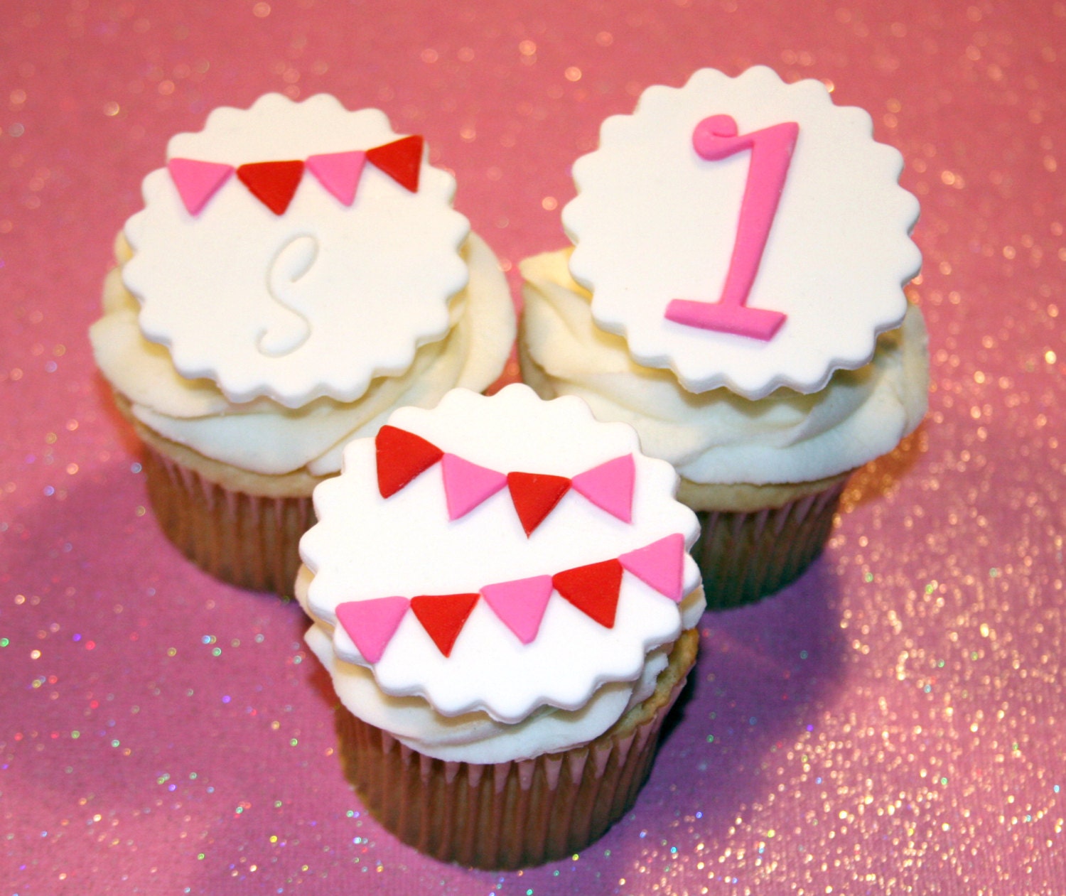 Fondant cupcake toppers Pennant Banner Birthday Age Initial