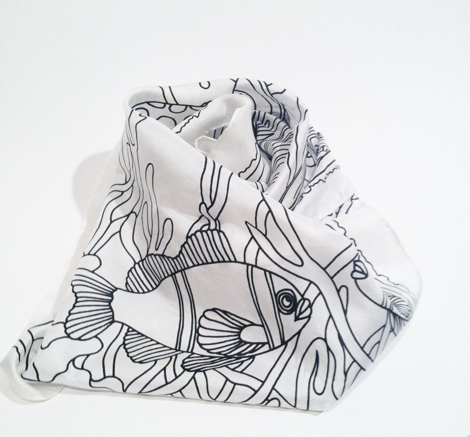 Vintage Silk Scarf  Hand Painted Nautical Aquatic